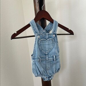 Old Navy Blue Denim Overalls with Heart Stitching